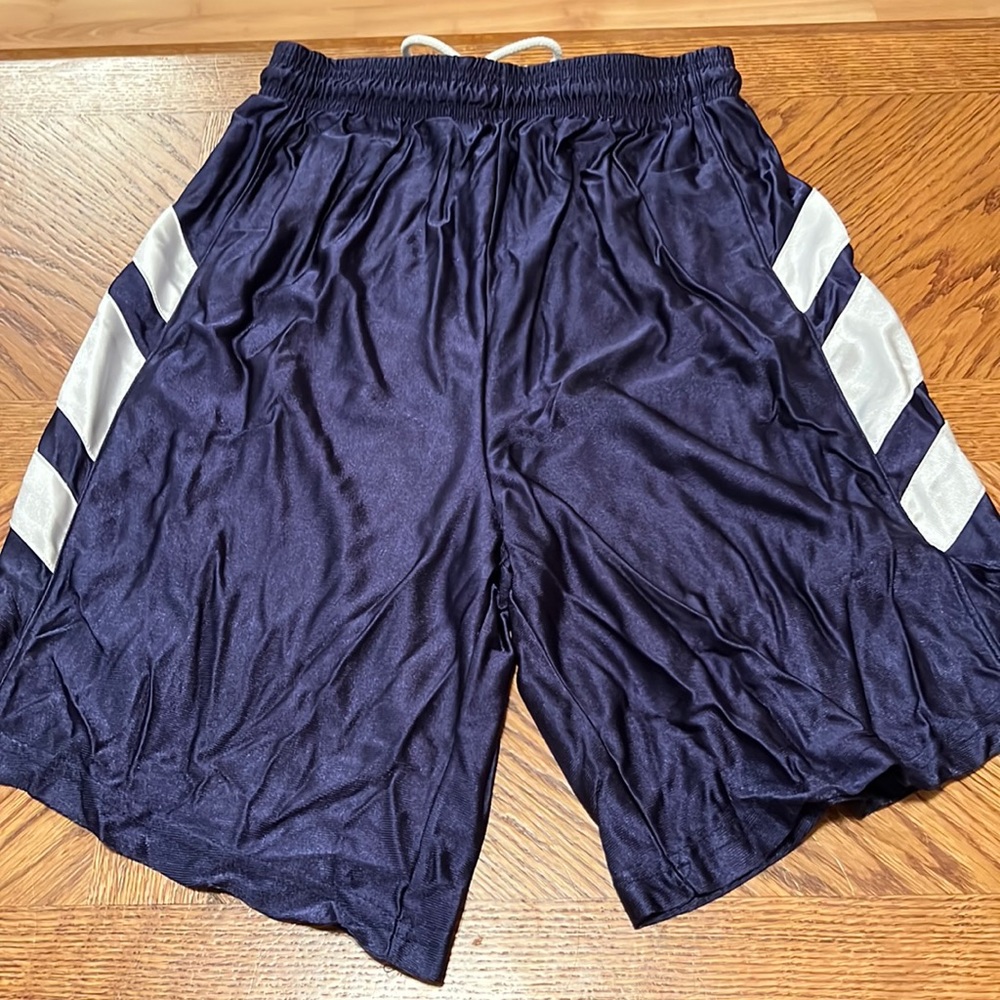 Navy and white pull on basketball shorts size L